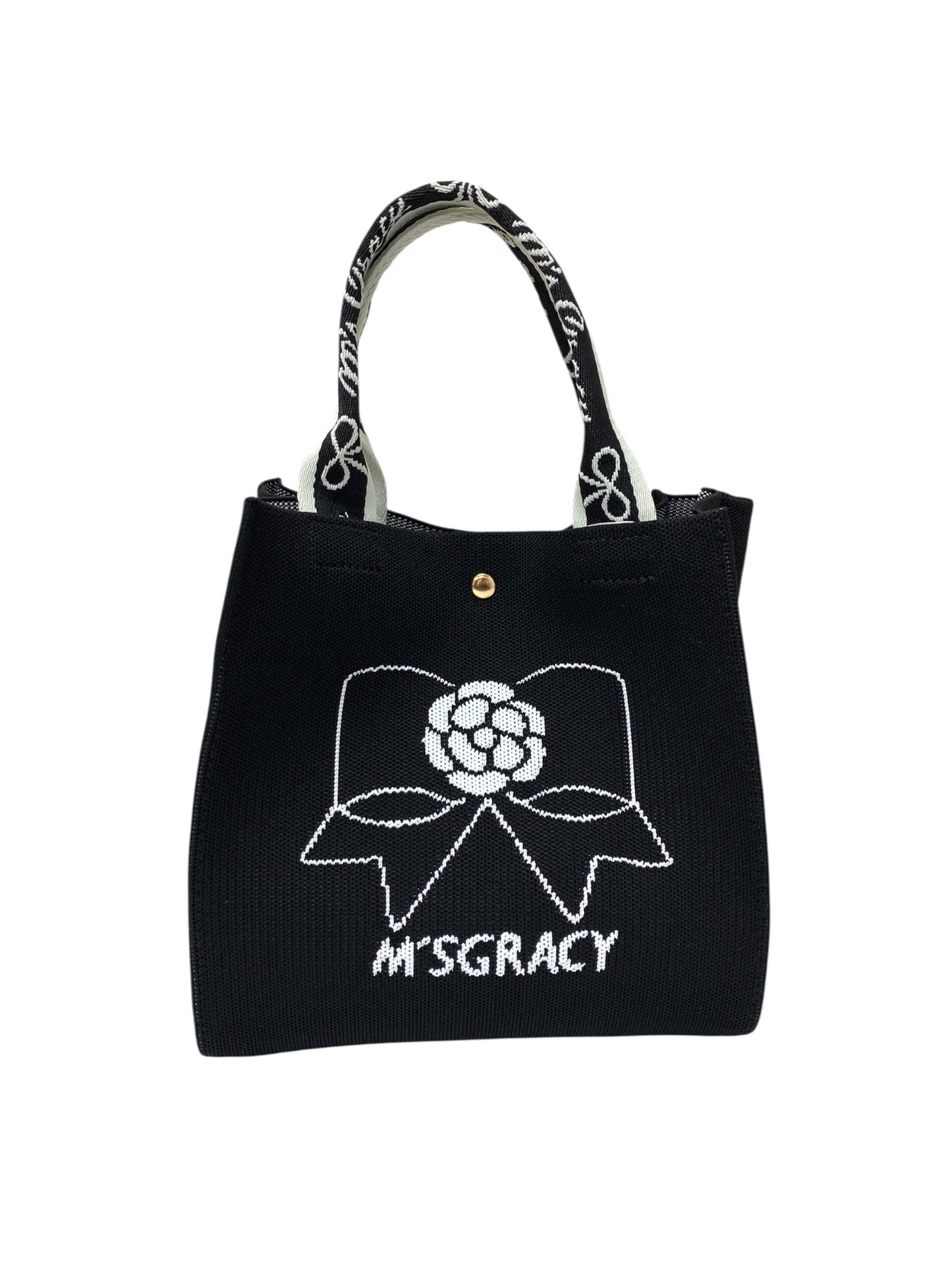 エムズグレイシー リボンコサージュ柄ニット 494523 トートバッグ ブラック ITT19FKBXFKG