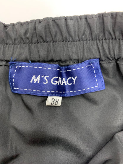 エムズグレイシー リボンプリントチュール 517110 スカート 38 ブラック IT55BXGQPACW