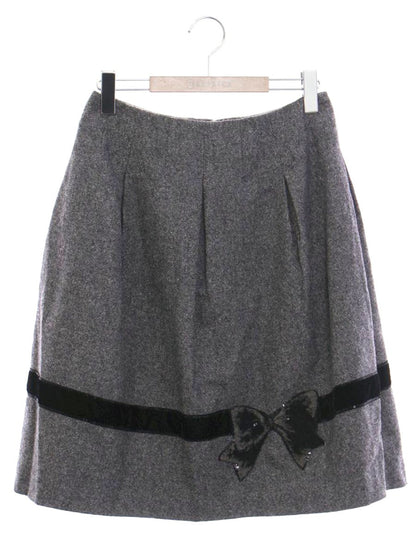 エムズグレイシー スカート 38 グレー ベロア スパンコール リボン IT3IKBRIPIIW