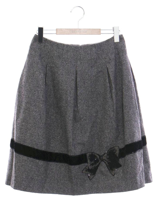 エムズグレイシー スカート 38 グレー ベロア スパンコール リボン IT3IKBRIPIIW