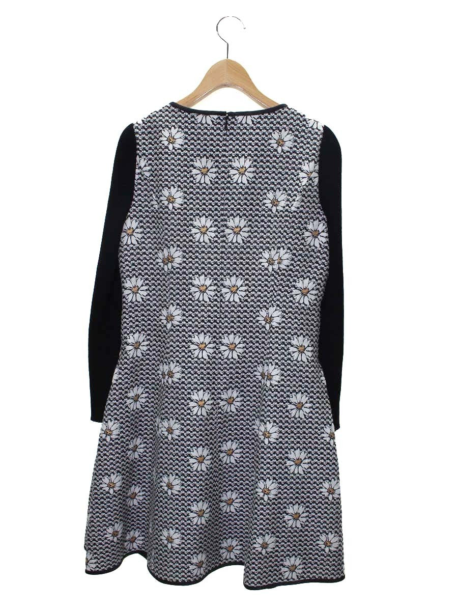エムズグレイシー 521566 ワンピース 38 ブラック フレアフラワーモチーフ ニット IT2C7MNIX29C