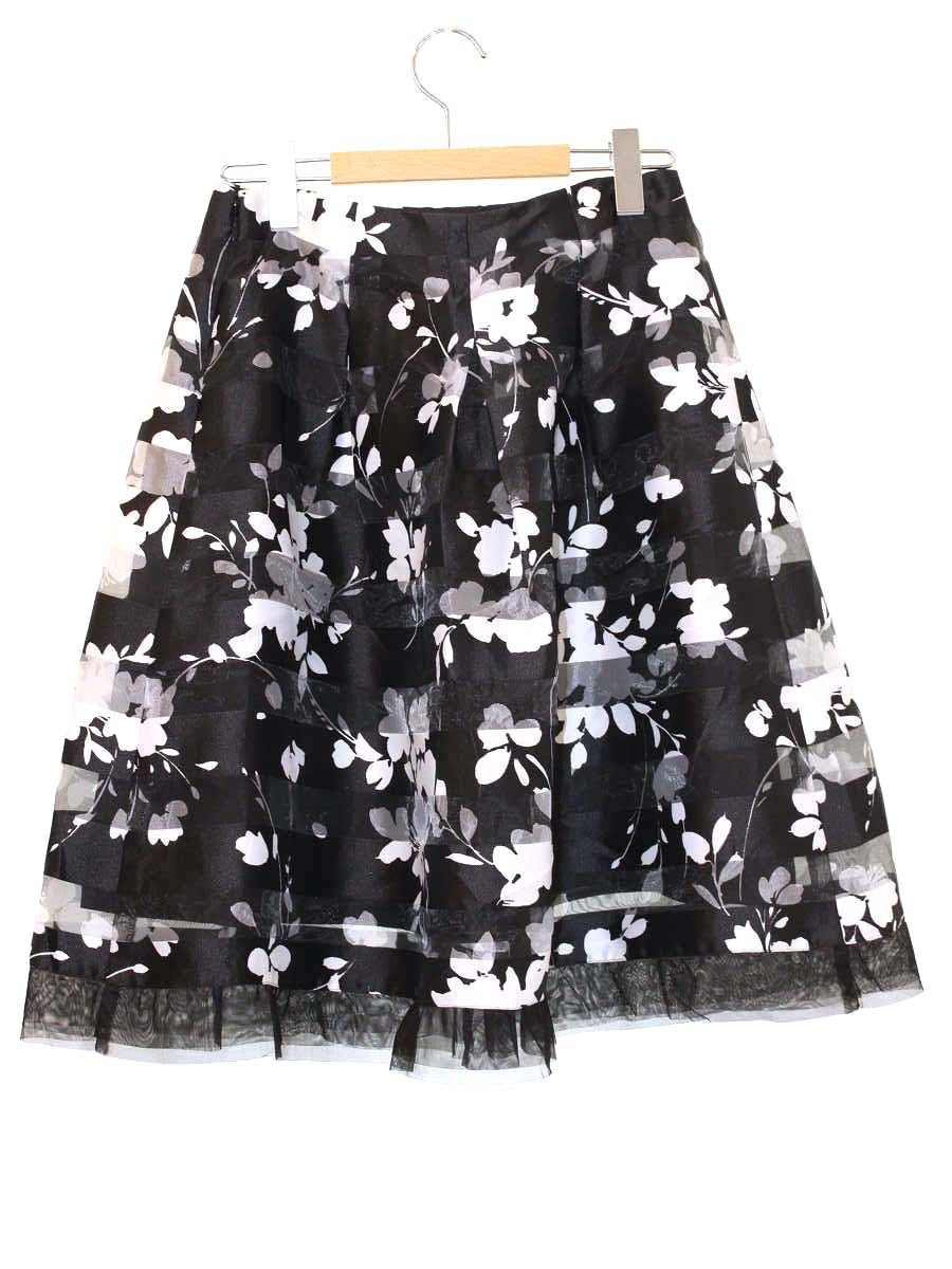 エムズグレイシー 817113 スカート 38 ブラック フラワーモチーフ オーガンジー フレア ITOLH96ENINC
