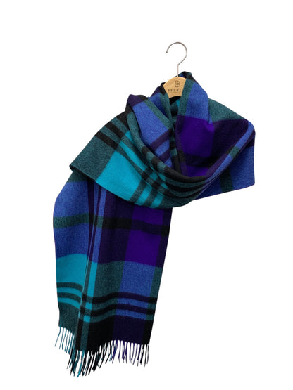 ジョシュアエリス 大判マフラー ネイビー ショール カシミヤ チェック柄 ITJOURMDS5FK