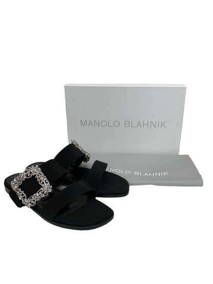 マノロブラニク TITUBAFLAT JEWEL 010 サンダル 38 ブラック ハンギシ IT306KENAM8O