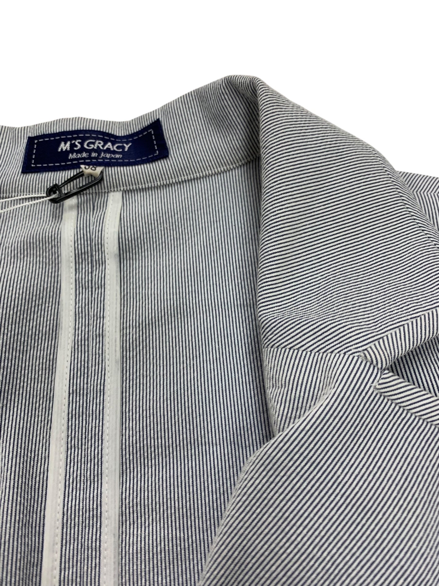 エムズグレイシー ストライプテーラードジャケット 514305 38 ブルー ITT6OVKXI4X6