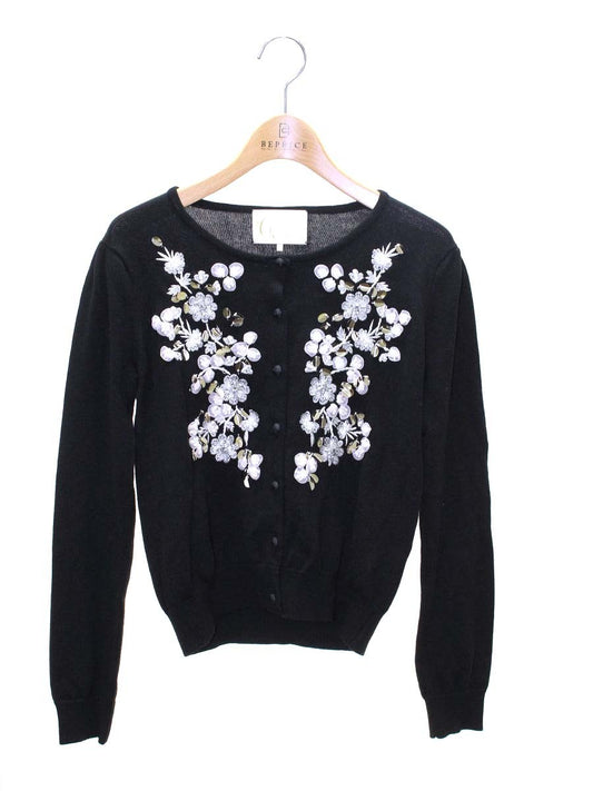 チェスティ 9W127 カーディガン F ブラック ビーズ フラワー ITRRR0NJJQZ8