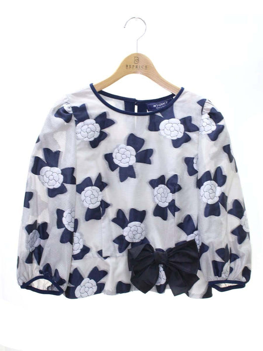 エムズグレイシー ブラウス 810106 シャツ ブラウス 38 グレー カメリアモチーフ リボン IT7POPFS2G5O