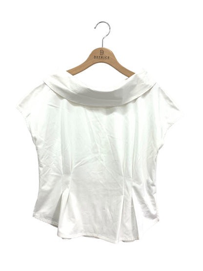 エムズグレイシー 015331 カットソー 38 ホワイト ロールカラー バックボタン ITW0SLD35DDV