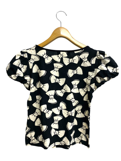 エムズグレイシー 325305 Tシャツ 40 ブラック カットソー パフスリーブ リボンモチーフ ITUU9BSOXUCK