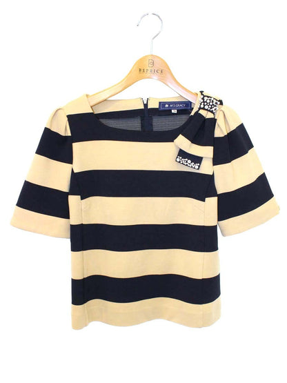 エムズグレイシー 625340 Tシャツ カットソー 38 ベージュ リボン カメリアジップ パールビジュー IT86DSL48MYS