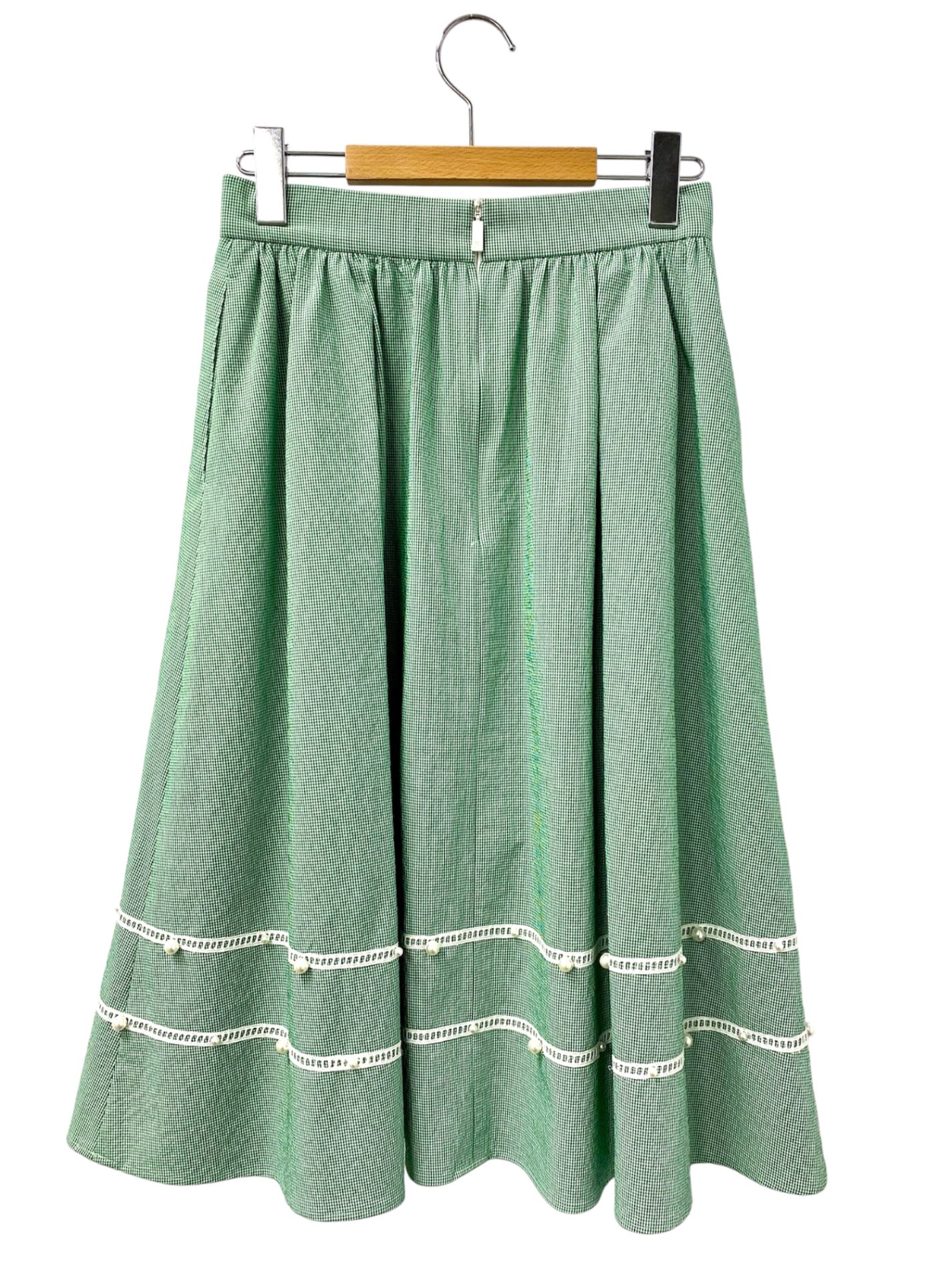 ルネ LIMITED EDITION 5024080 スカート 36 グリーン ギンガムチェック パール ITR6N2ONRRGG