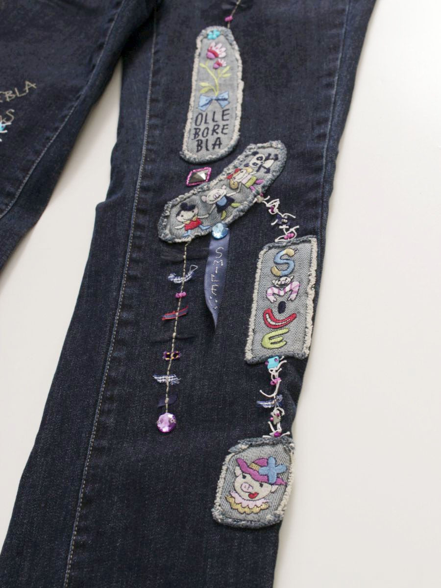 アルベロベロ 318090 デニムパンツ M ネイビー パッチワーク ビジュー IT6YMBK11OIQ