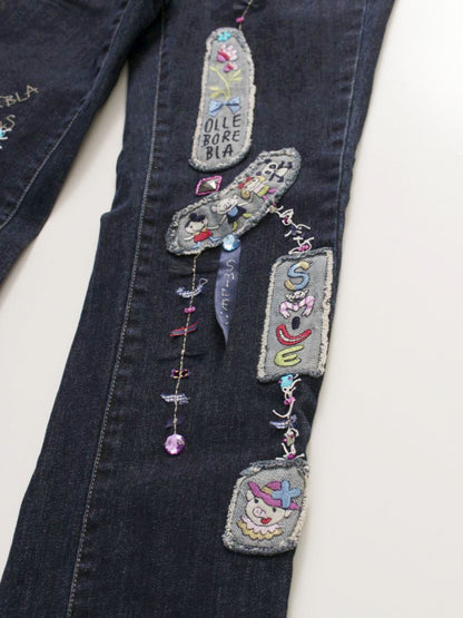 アルベロベロ 318090 デニムパンツ M ネイビー パッチワーク ビジュー IT6YMBK11OIQ