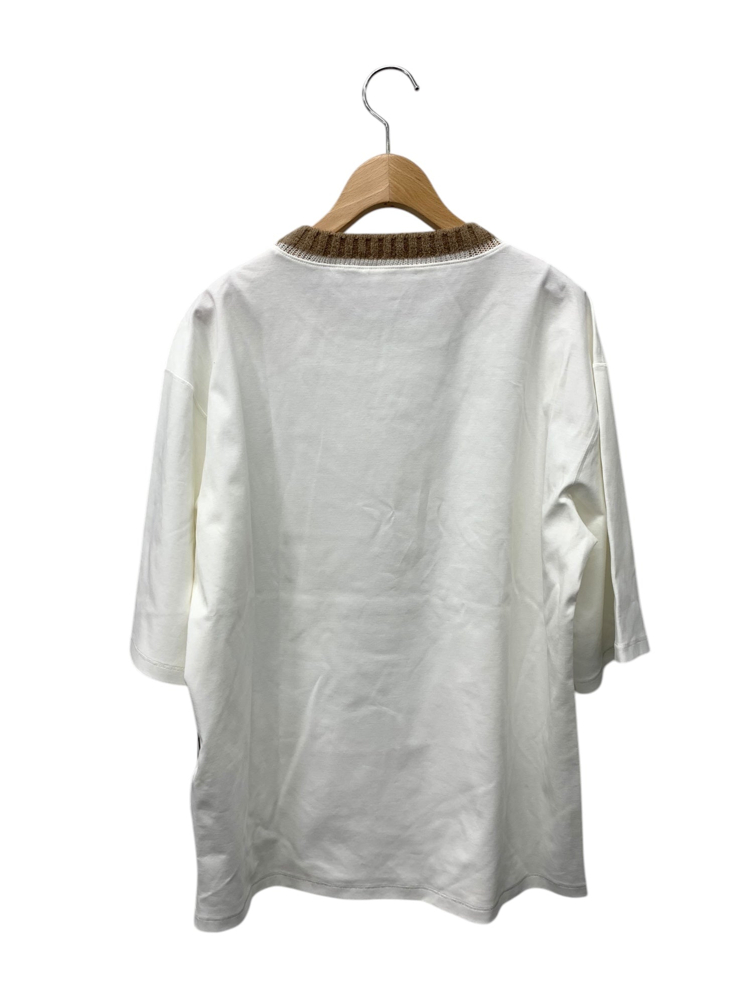 憧れの アディアム 44813 Tシャツ S ホワイト クルーネック異素材切替 カットソー(半袖+袖なし)