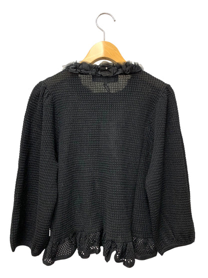 エムズグレイシー 518509 カーディガン 40 ブラック 花 フリル ラインストーン レース メッシュ ITA83HA53HFO