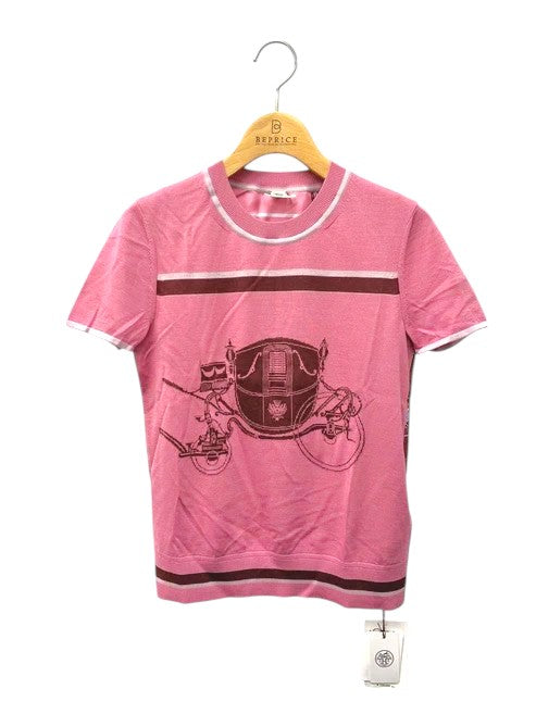 エルメス Kurzarmeliger Twillaine-Pullover mit "Ex-Libris"-Print  3E2800D7 ニット 34 ピンク ITIDMGFM8RFY 【SALE】