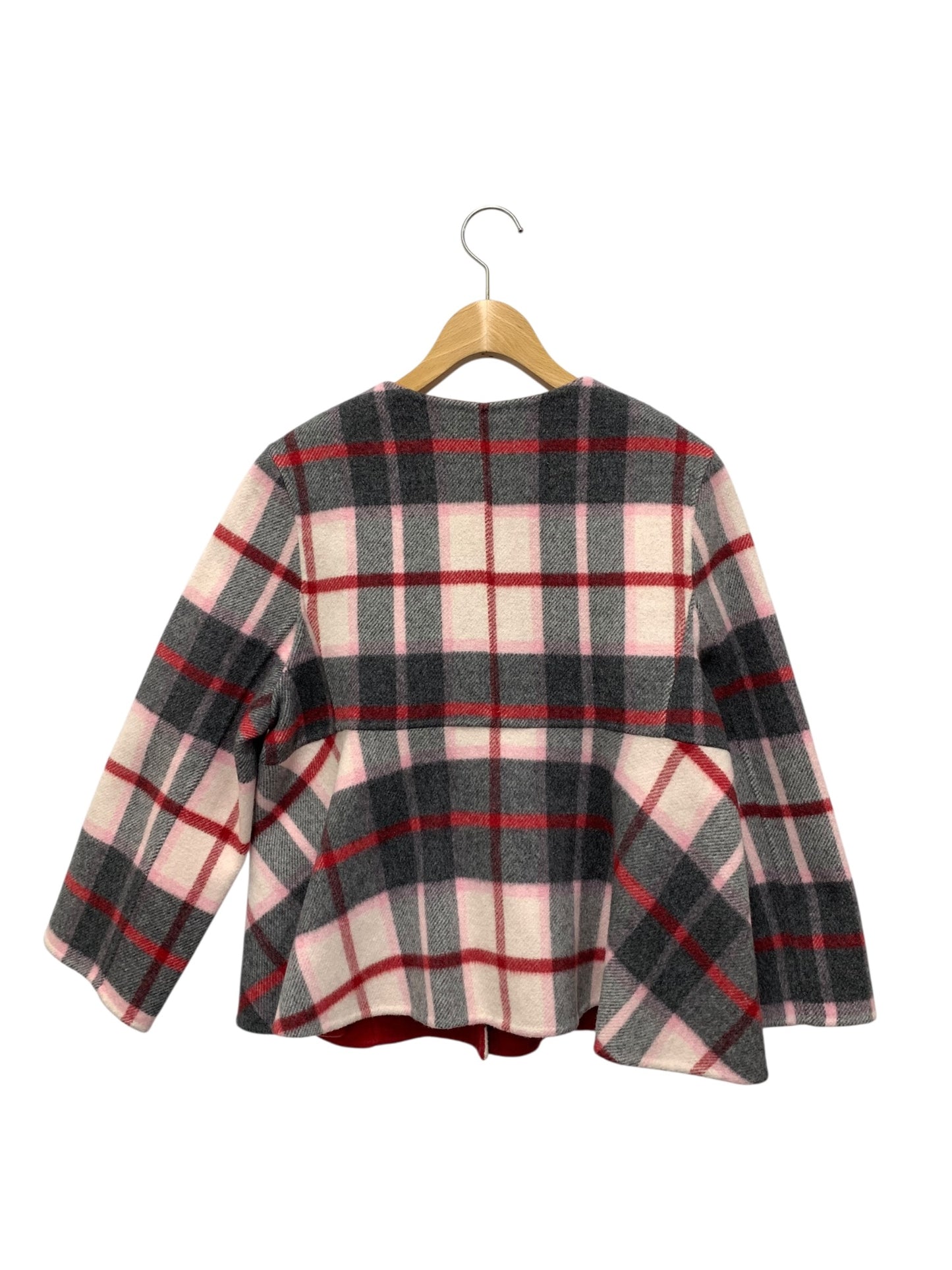 エムズグレイシー チェックｘ無地リバーシブルジャケット 214610 38 レッド ウール ITG0Y8NAIH9M