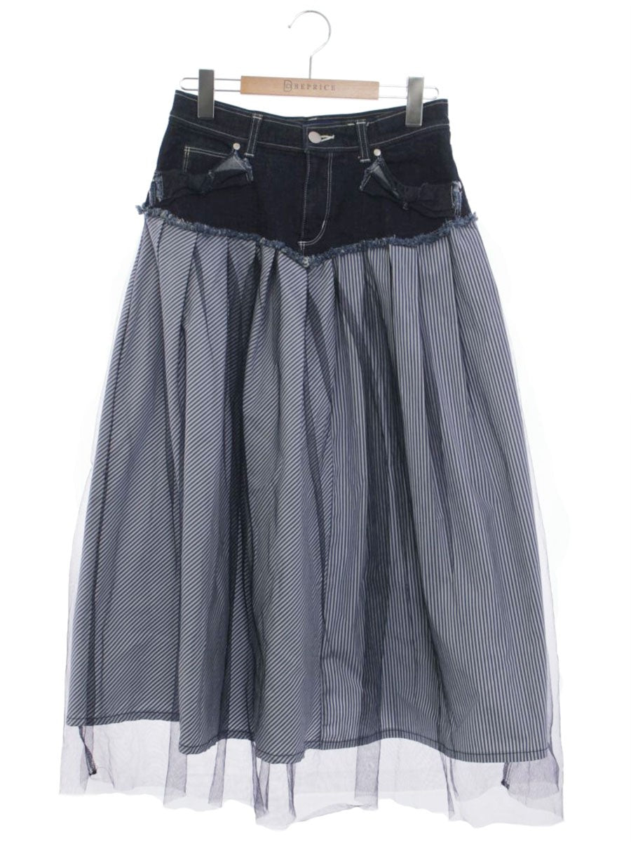 エムズグレイシー Denim x Stripe Skirt 017137 デニムスカート 38 ブルー チュール ITTBGQY56KCQ
