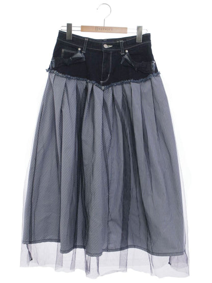 エムズグレイシー Denim x Stripe Skirt 017137 デニムスカート 38 ブルー チュール ITTBGQY56KCQ