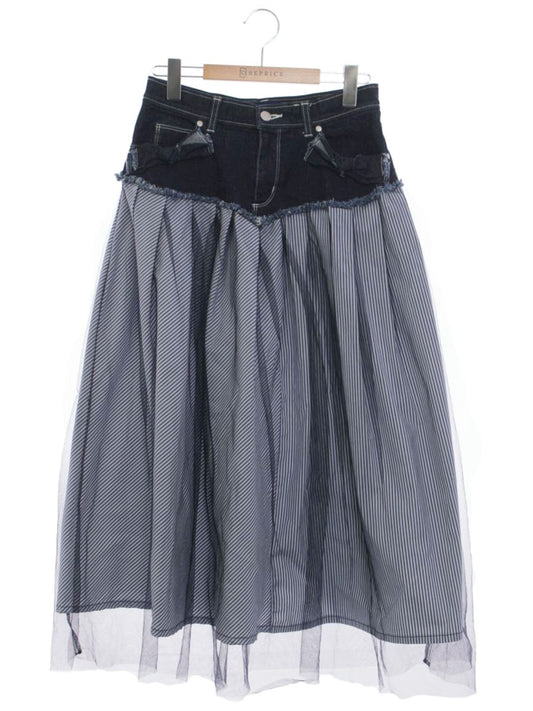 エムズグレイシー Denim x Stripe Skirt 017137 デニムスカート 38 ブルー チュール ITTBGQY56KCQ