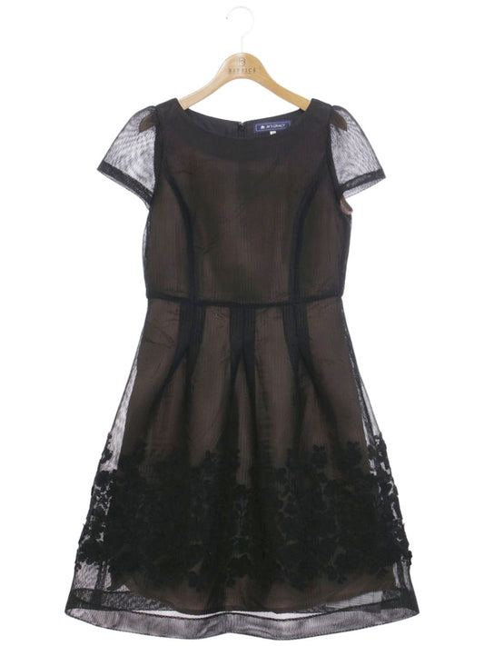 エムズグレイシー 721126 ワンピース 40 ブラック フラワーモチーフ メッシュ レース ITEDWZWAXWBK