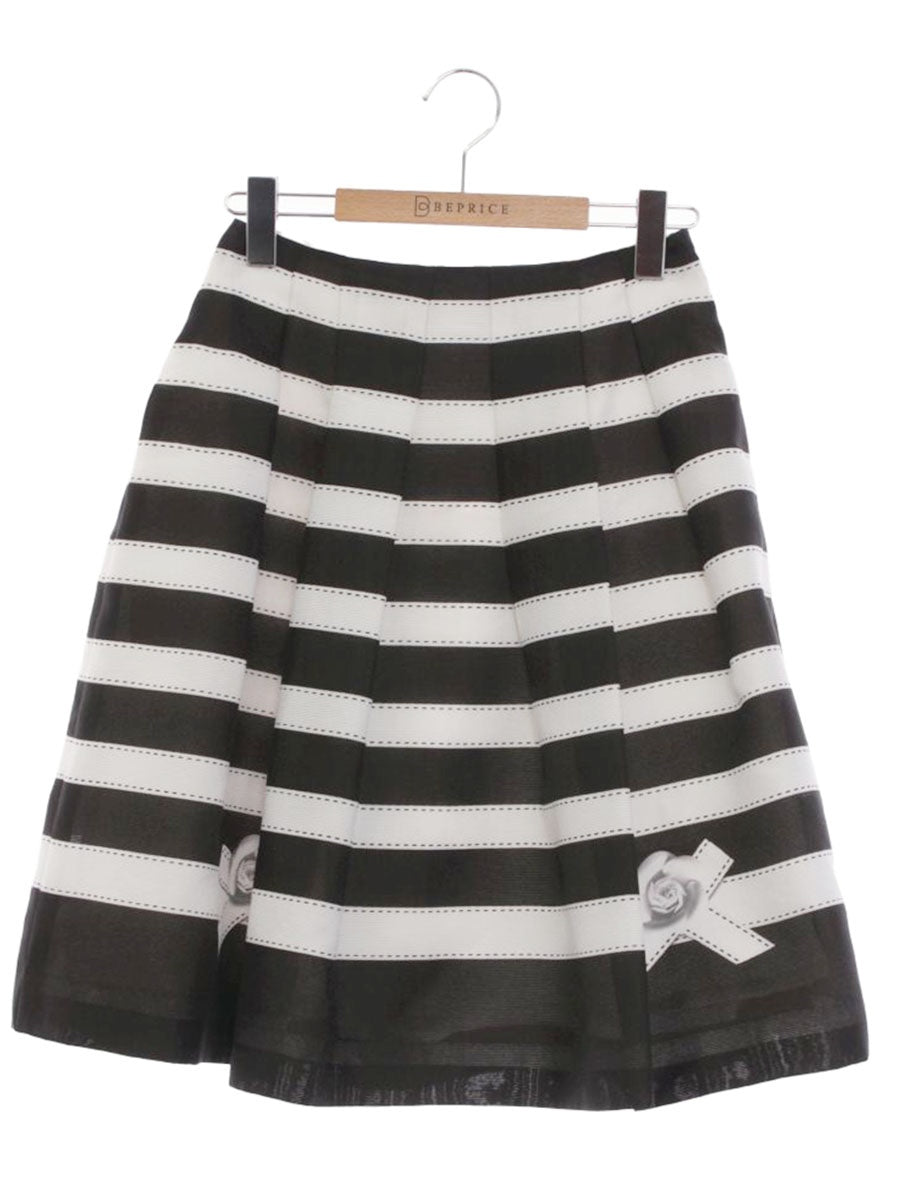 エムズグレイシー 917314 スカート 36 ホワイト カメリアリボン ボーダー ITZ0PIKFA95O 【SALE】