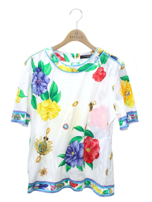 レオナールファッション 0339100 Tシャツ L ホワイト コットン フラワー アクセサリー IT0Z0CC36OD0