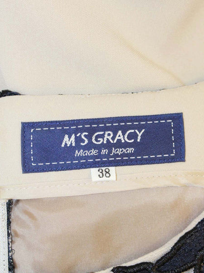 エムズグレイシー Navy x Beige Dress 911323 ワンピース 38 ベージュ フラワーモチーフ ITH33S579FG8