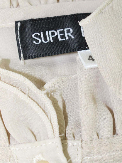 スーパービューティー トップス 40 ベージュ 半袖ニット フェイクパール フラワーフリル IT0V8SCSKJQC 【SALE】