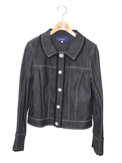 エムズグレイシー ビジューボタン付きデニムジャケット 214504 デニム パールボタン 42 ブラック コットン IT3P7X97GVOS