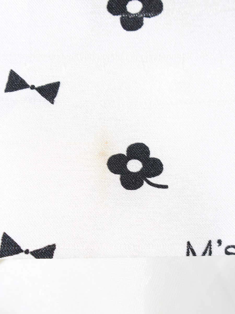 エムズグレイシー 417101 スカート 40 ホワイト フラワー リボンモチーフ タックフレア ITJGZN4NYHCS