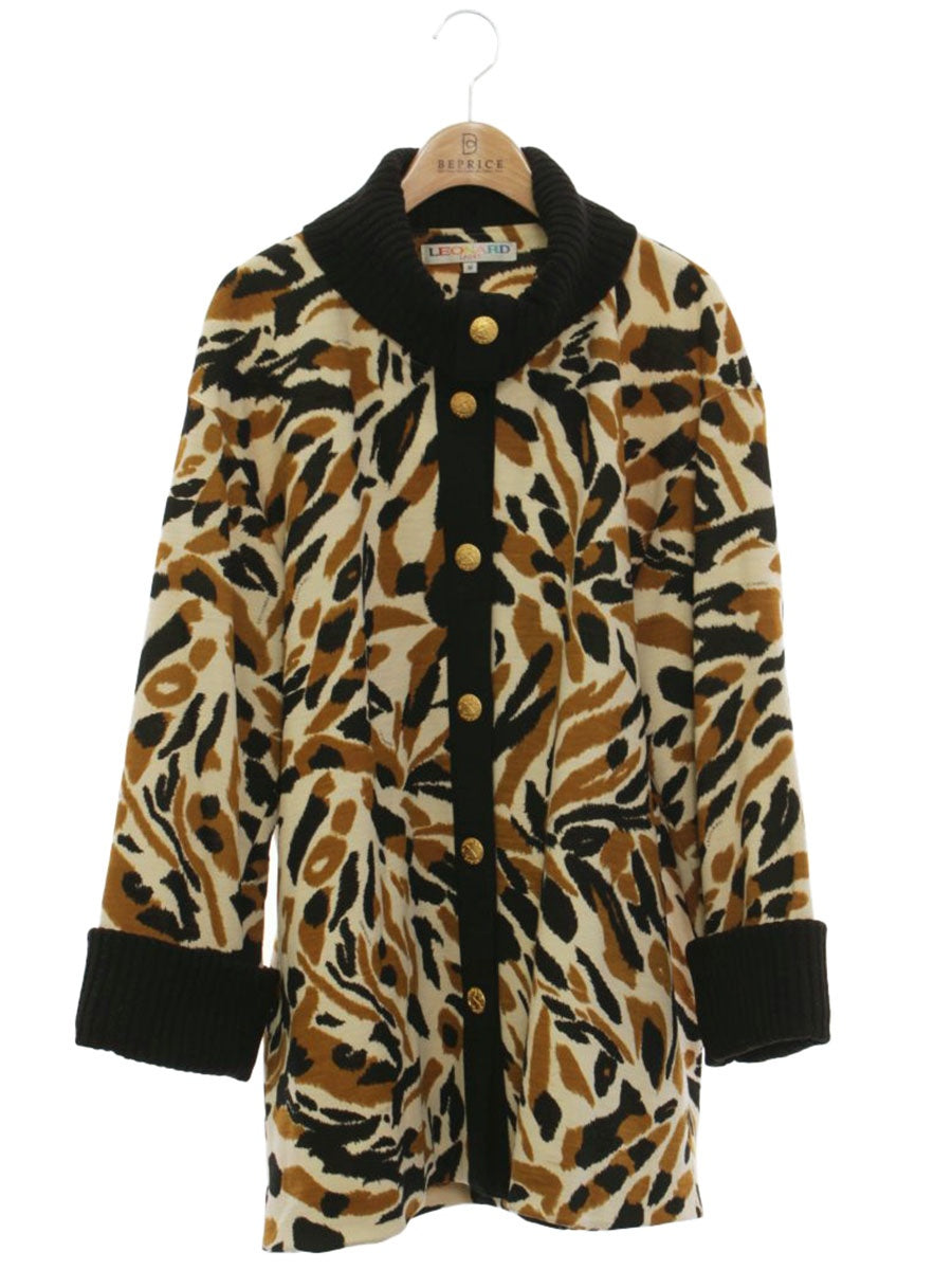レオナールスポーツ コート M ブラウン レオパード ウール IT2HDX6Y0F8Y 【SALE】