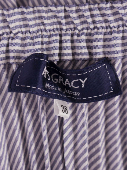 エムズグレイシー ストライププリーツスカート 417316 38 ブルー ITC47049GWK4