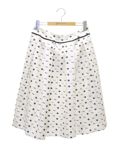 エムズグレイシー 417101 スカート 40 ホワイト フラワー リボンモチーフ タックフレア ITJGZN4NYHCS