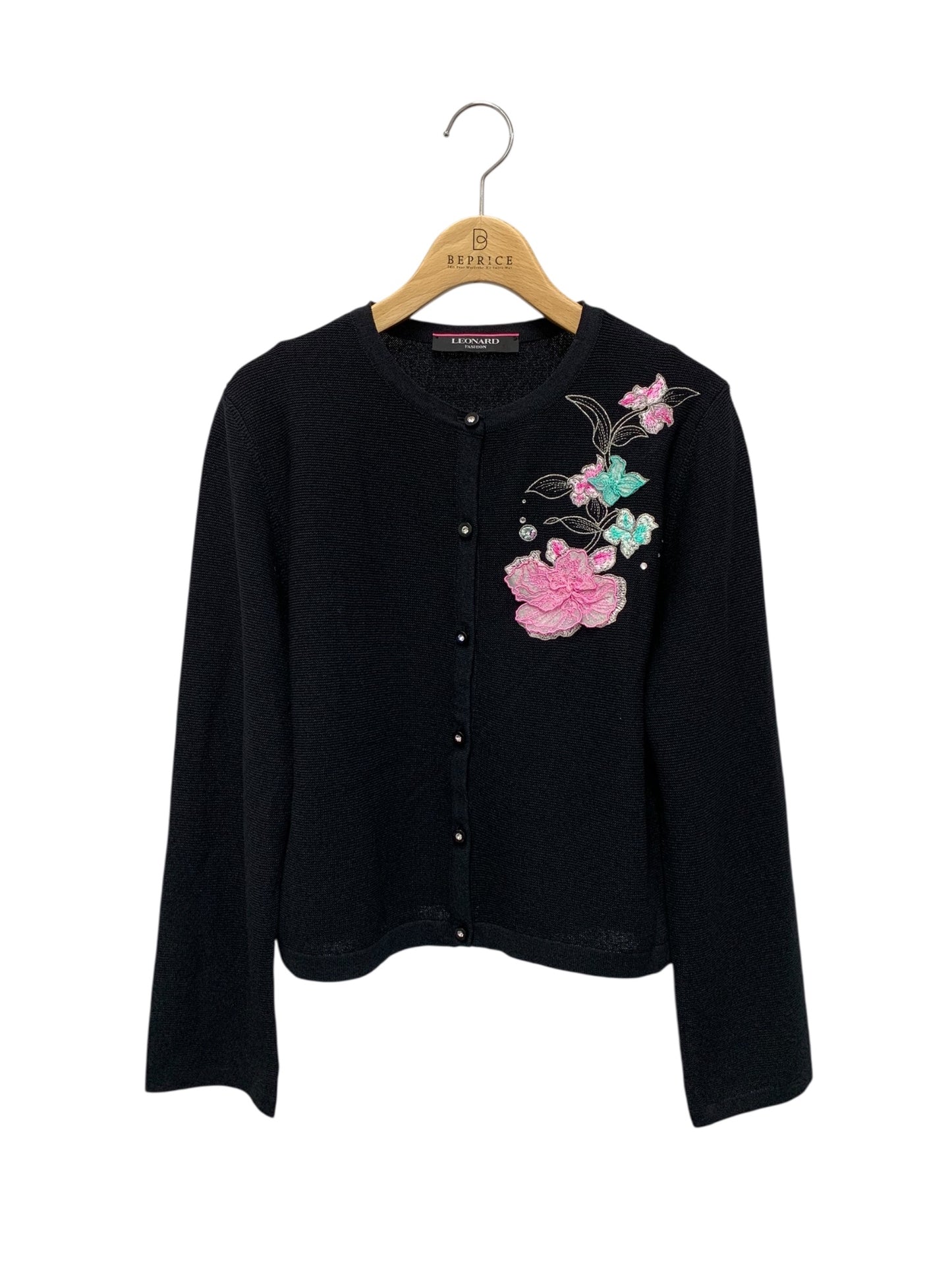 レオナールファッション 52F361351 カーディガン 4 ブラック 刺繍 IT4UU3NGMFYS