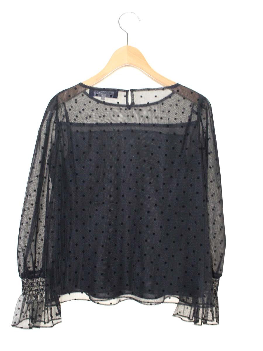 エムズグレイシー Tulle Blouse 010112 ブラウス 36 ブラック ドット 水玉 パフスリーブ ITTMAU6CFDFY