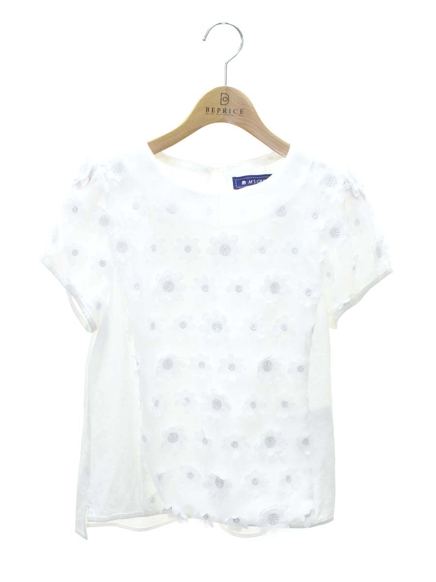 エムズグレイシー 625344 Tシャツ カットソー 38 ホワイト 襟付 花柄 レース ITO71ELVYJDS