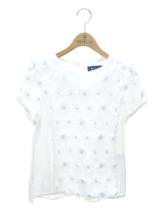 エムズグレイシー 625344 Tシャツ カットソー 38 ホワイト 襟付 花柄 レース ITO71ELVYJDS