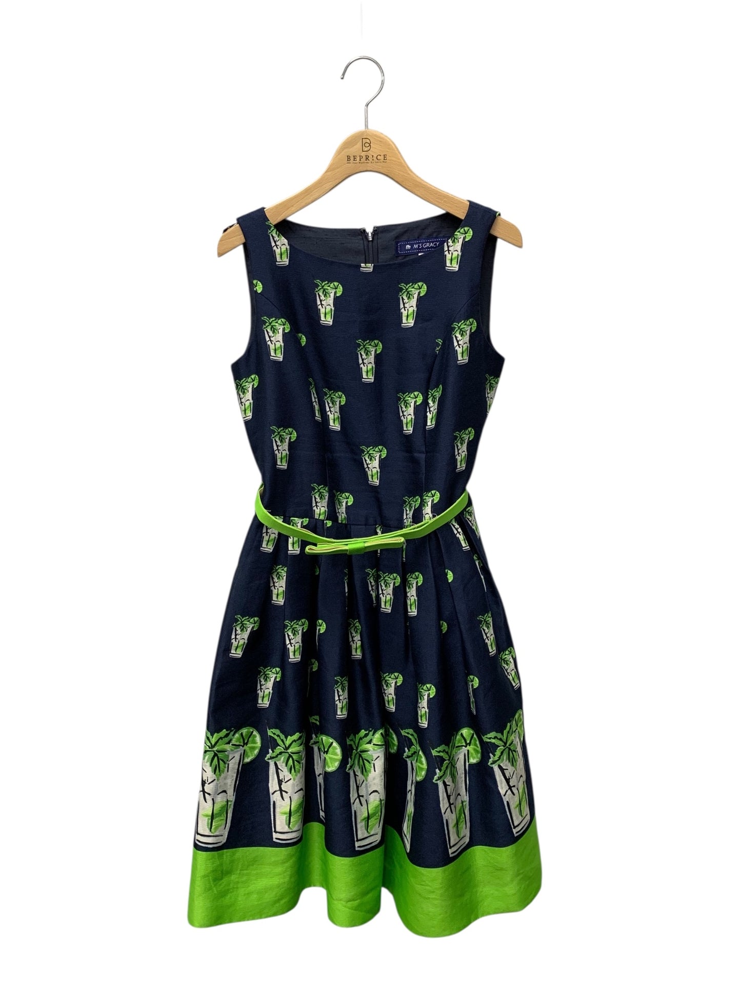 エムズグレイシー 721135 ワンピース 36 ネイビー モヒート柄 ITL98GK5DGOO