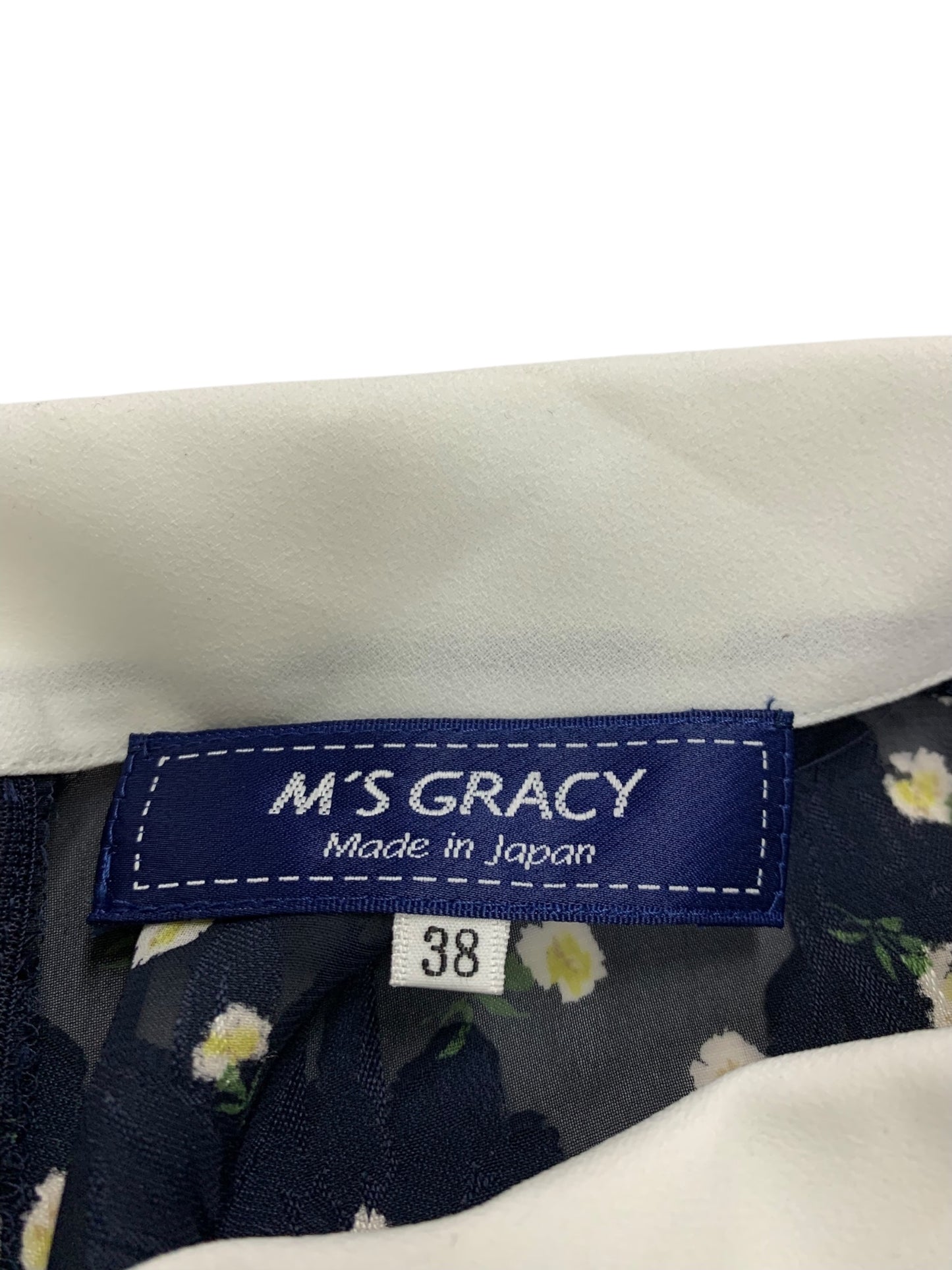 エムズグレイシー 410320 トップス 38 ネイビー 花 白襟 IT8CX775U0GX