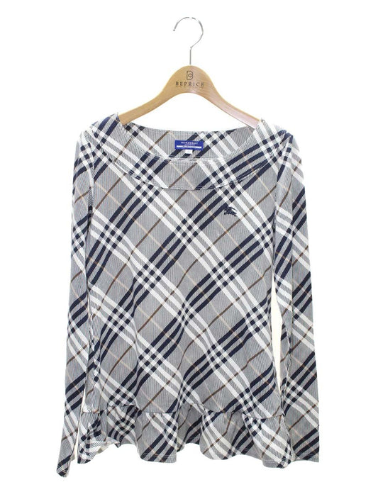 バーバリーブルーレーベル FA511-109-30 カットソー 38 ホワイト/ネイビー チェック フリル IT8J5LKR5657