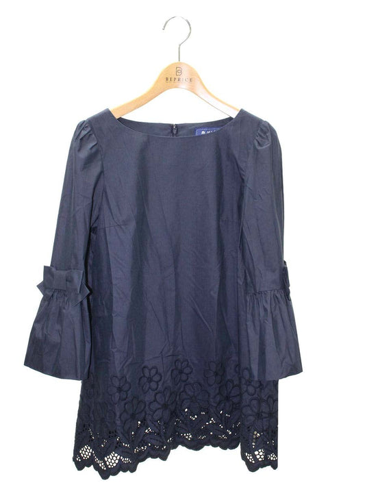 エムズグレイシー 720107 Tシャツ カットソー 38 ネイビー フラワーモチーフ 袖リボン ITQOIAYC8336