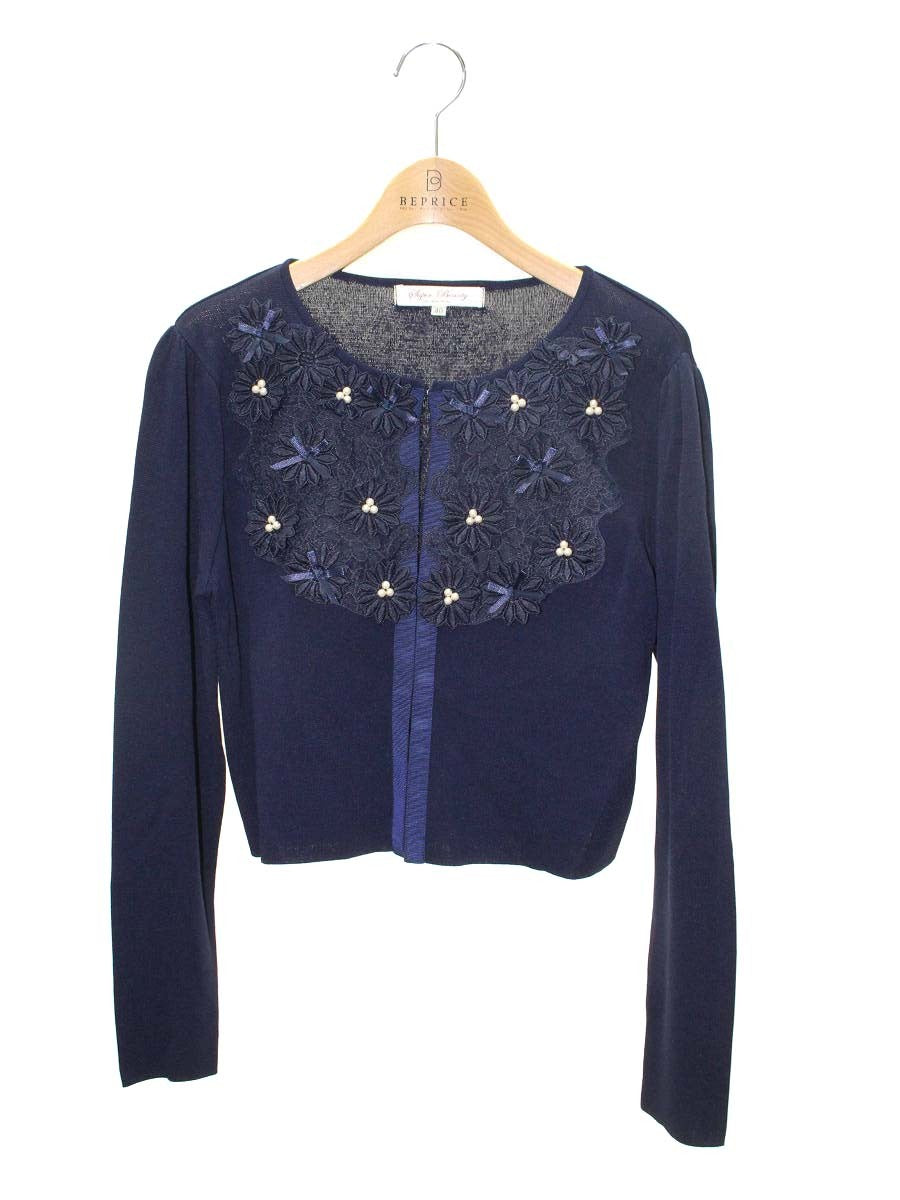 スーパービューティー カーディガン 40 ネイビー フラワーモチーフ レース ITMWPCZ9USV4