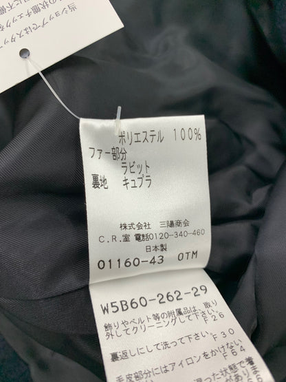 トゥービーシック W5B60-262-29 ショートコート 40 ネイビー ラビットファーポンポン付きリボン ITD6V0YJXOGE