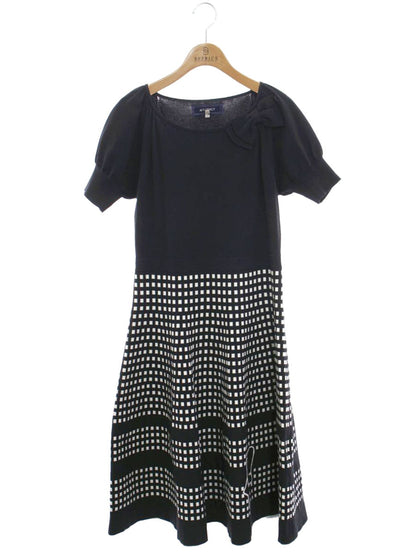 エムズグレイシー フィット＆フレアニット 018338 ワンピース 40 ブラック リボン ITXI3ABWB68S