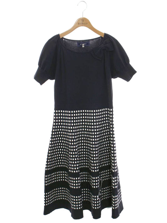 エムズグレイシー フィット＆フレアニット 018338 ワンピース 40 ブラック リボン ITXI3ABWB68S