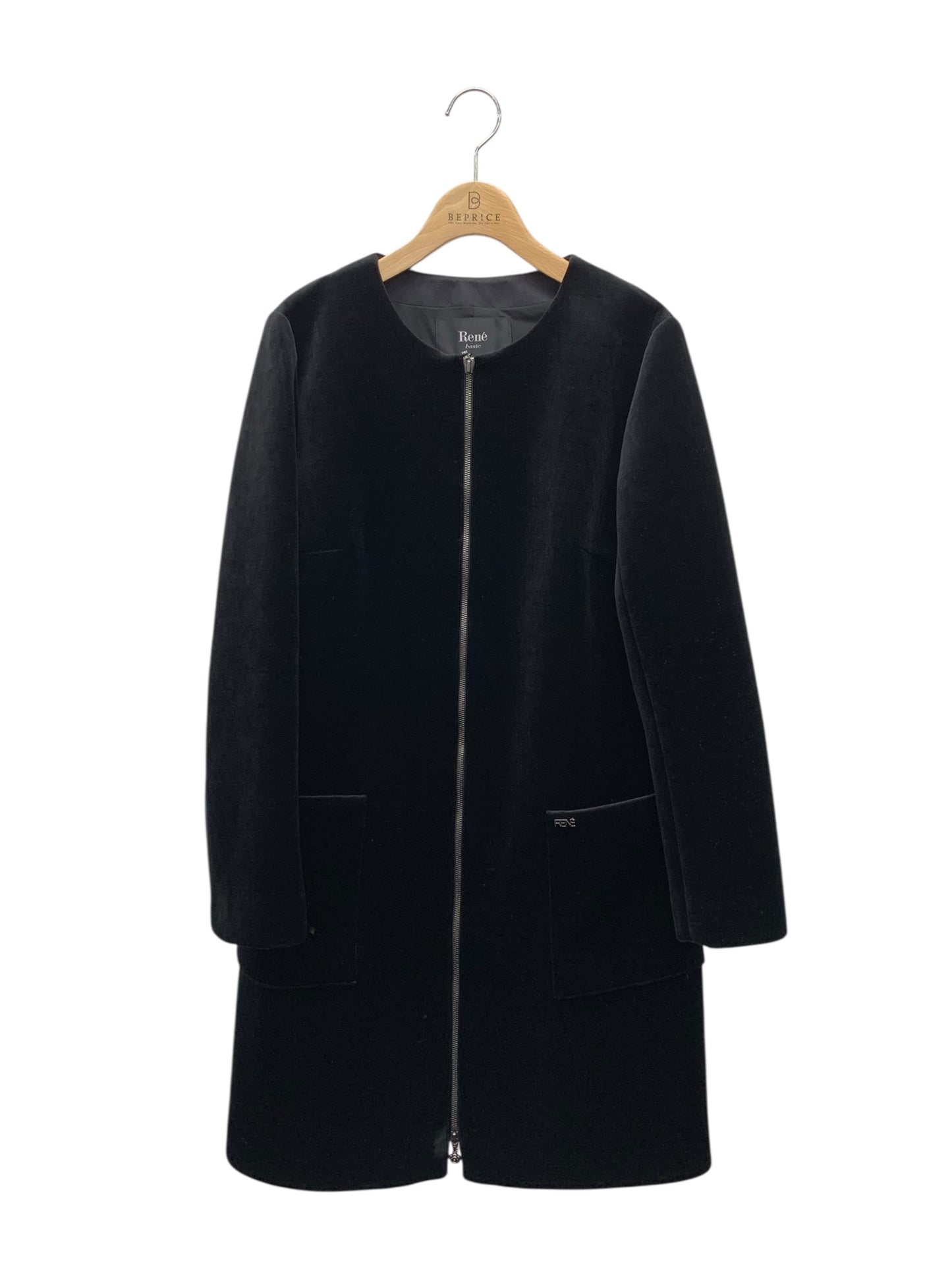 ルネ 5848050 コート 34 ブラック カメリア ジップ ベロア ITU7N73QD360
