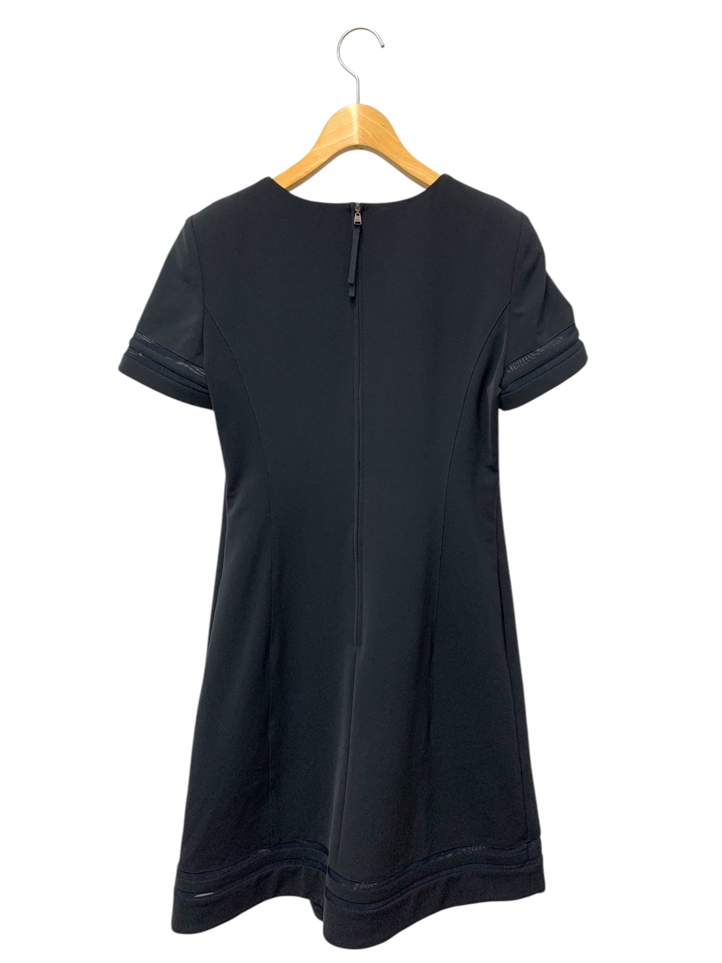 フォクシーニューヨーク クールロワイヤル 29066 ワンピース 42 ネイビー メッシュ  バックジップ Aライン クルーネック ITJYZ4FQZ5NO