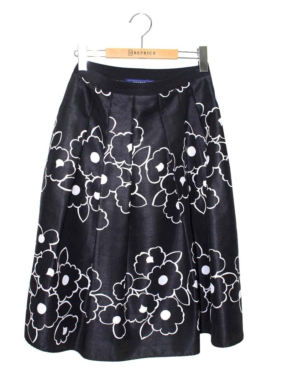 エムズグレイシー 317337 スカート 38 ブラック フラワーモチーフ タック フレア ITYMB8D6DWRK