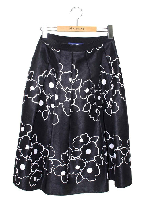 エムズグレイシー 317337 スカート 38 ブラック フラワーモチーフ タック フレア ITYMB8D6DWRK